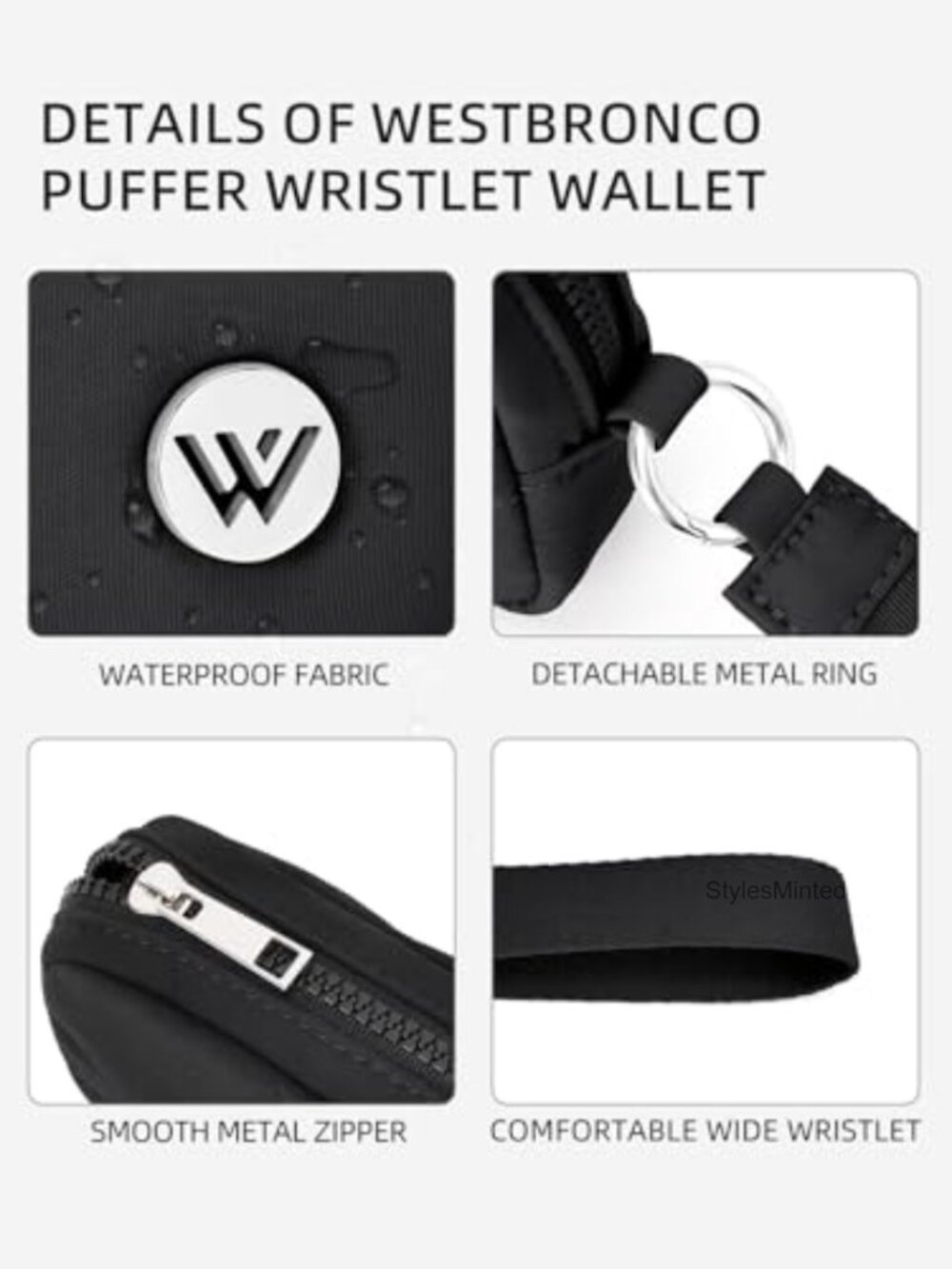 RFID Puffer Wristlet Wallet – Quilted Nylon Phone Wallet & Card Holder - Picture 6 of 7